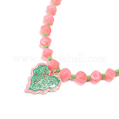 Alloy Enamel Leaf Pendant Resin Nuggets Beaded Necklaces for Women&nbsp;WG16F8F-01