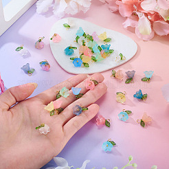 72Pcs 12 Colors Glass & Acylic Flower Pendants&nbsp;PALLOY-TAC0259