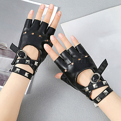 2 Pairs PU Leather Biker Punk Gloves with Belt&nbsp;AJEW-CL0003-02