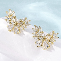 Brass Micro Pave Cubic Zirconia Stud Earrings Findings&nbsp;EJEW-F373-04G