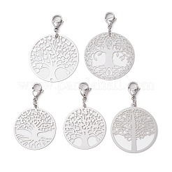 201 Stainless Steel Flat Round with Tree of Life Pendant Decorations&nbsp;HJEW-JM02521