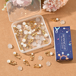 24Pcs 4 Styles 304 Stainless Steel Clip-on Earring Findings with Imitation Pearl Plastic Beaded&nbsp;STAS-SC0010-46A