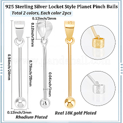 4Pcs 2 Colors Rhodium Plated 925 Sterling Silver Locket Style Planet Pinch Bails&nbsp;STER-SC0001-71B