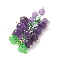 Natural Amethyst & Glass Seed Beaded Grape Pendants&nbsp;PALLOY-MZ00872-02