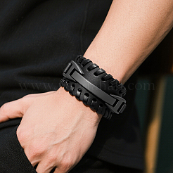 1Pc Imitation Leather Cord Bracelets for Men with Alloy Buckle&nbsp;AJEW-GF0011-49B