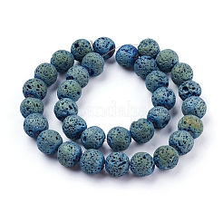 PVD Vacuum Plating Electroplated Natural Lava Rock Beads Strands&nbsp;G-K259-58-12mm-01
