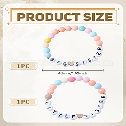 2Pcs 2 Styles Word Acrylic & Brass Heart Beaded Stretch Bracelets&nbsp;BJEW-LP0004-27
