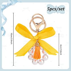 5Pcs Plastic Pearl & Polyester Bowknot Keychain&nbsp;KEYC-PH01537