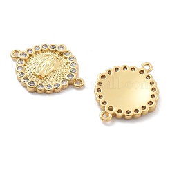 Rack Plating Brass Micro Pave Clear Cubic Zirconia Religion Virgin Mary Connector Charms&nbsp;KK-H449-61G-02-NR