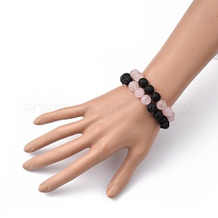 Natural Rose Quartz & Lava Rock Beaded Stretch Bracelets Sets&nbsp;BJEW-JB05416-02