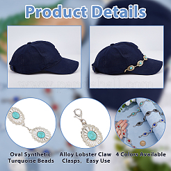 4Pcs Oval Synthetic Turquoise Link Baseball Cap Chain&nbsp;HJEW-HS00043
