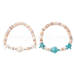 2Pcs Sea Turtles & Starfish Dyed Synthetic Turquoise Beads Stretch Bracelets&nbsp;BJEW-JB11881
