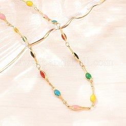 304 Stainless Steel Enamel Colorful Oval Link Chain Necklaces&nbsp;NJEW-D326-05G