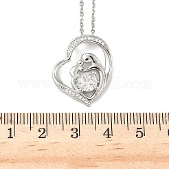 Mother's Day Brass Micro Pave Clear Cubic Zirconia Mother and Baby Heart Pendant Necklaces for Women&nbsp;LS-NJEW-C085-01B-P