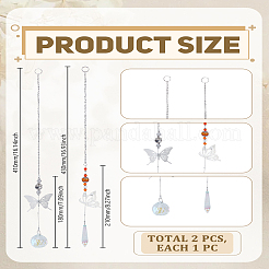 2Pcs 2 Styles Glass & Alloy Butterfly Hanging Suncathers&nbsp;HJEW-LP0002-89B