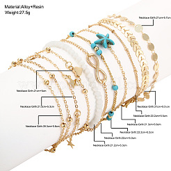 10Pcs Beach Style Alloy & Synthetic Turquoise & Resin Link Anklets&nbsp;WGF01BA-01