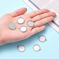 Tibetan Style Alloy Flat Round Pendant Cabochon Settings&nbsp;TIBEP-Q045-068D-AS-RS