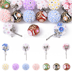 5Pcs Luminous Glow in the Dark Polymer Clay Pave Rhinestone Round Beads with Resin Flower&nbsp;CLAY-YW0002-48
