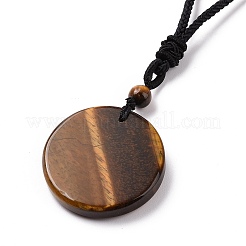 Adjustable Natural Tiger Eye Sailor's Knot Pendant Necklace with Nylon Cord for Women&nbsp;NJEW-L171-02A