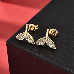 Fishtail Brass Micro Pave Clear Cubic Zirconia Stud Earrings&nbsp;EJEW-A135-15G