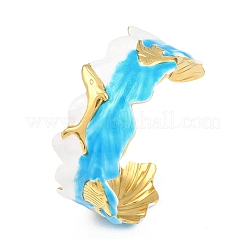 Ocaen Theme 304 Stainless Steel Enamel Cuff Bangles for Women&nbsp;BJEW-Z160-03G-01