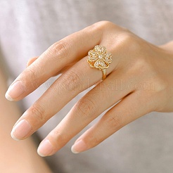 Rotatable Brass Micro Pave Cubic Zirconia Finger Rings for Women&nbsp;RJEW-K305-05G