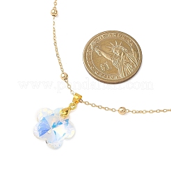 Clear AB Glass Faceted Pendant Brass Round Ball Cable Chain Necklaces for Women&nbsp;NJEW-JN05640-01