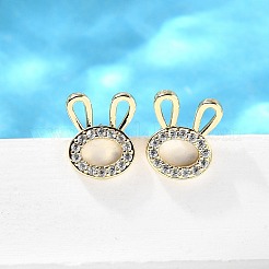 Rabbit Head Brass Micro Pave Cubic Zirconia Ear Studs&nbsp;EJEW-D304-39G