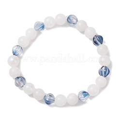 3Pcs 3 Colors Transparent Glass & Handmade Silver Foil Lampwork Glass & Electroplated Natural White Moonstone Round Beaded Stretch Bracelets for Women&nbsp;BJEW-JB12159
