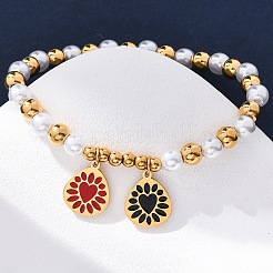 201 Stainless Steel Round Beaded Stretch Bracelets&nbsp;BJEW-C090-03G-G