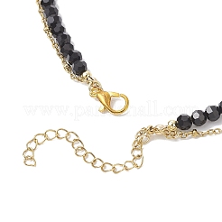 304 Stainless Steel Satellite Chain Cherry Quartz Glass & Glass Faceted Round Beaded Double Layer Pendant Necklaces&nbsp;NJEW-JN05510-01