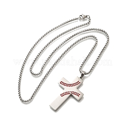 201 Stainless Steel Wheat Cross Pendant Box Chain Necklaces for Women Men&nbsp;NJEW-B124-01P