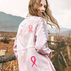 32Pcs 4 Style Breast Cancer Awareness Ribbon Computerized Embroidery Cloth Iron on Patches&nbsp;PATC-FG0001-31