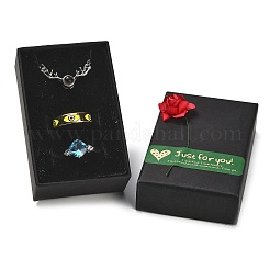 Kraft Paper Gift Boxes with Faux Rose Flower Outside for Jewelry Set&nbsp;CON-Z011-01B-02