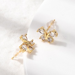 Butterfly Brass Micro Pave Clear Cubic Zirconia Stud Earrings&nbsp;EJEW-P331-07G