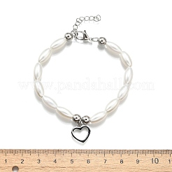 304 Stainless Steel Heart Charm Bracelets for Women&nbsp;BJEW-C098-09P