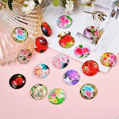 Flower Printed Glass Cabochons&nbsp;GGLA-SZ0001-15