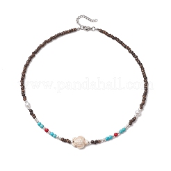 Summer Beach Synthetic Turquoise & Natural Coconut Beaded Neklaces&nbsp;NJEW-JN05208-02