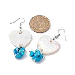 Natural Shell Heart with Synthetic Turquoise Chips Dangle Earrings&nbsp;EJEW-JE05482