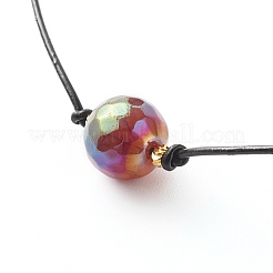 Pearl Luster Plated Round Faceted Natural Agate Pendant Necklace&nbsp;NJEW-JN03657-02