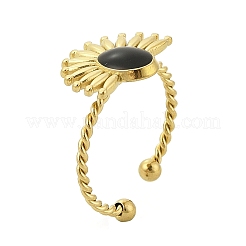 Flower 304 Stainless Steel Enamel Open Cuff Rings for Women&nbsp;RJEW-G338-15G-02