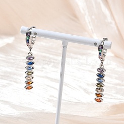 Brass Pave Cubic Zirconia Hoop Dangle Earrings&nbsp;KK-CBAD9DF-02P-A