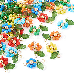 36Pcs 6 Style Glass Seed & Acrylic Connector Charms&nbsp;PALLOY-TA00220