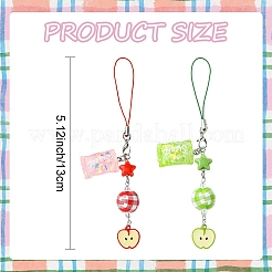 2Pcs Acrylic & Wood & Alloy & Resin Mobile Straps&nbsp;HJEW-YW00339-01