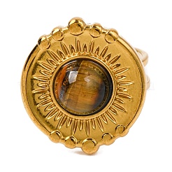 Natural Tiger Eye Finger Rings&nbsp;RJEW-Q822-28G-03