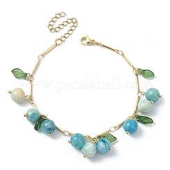 4Pcs 4 Style Natural Mixed Stone Beads & Acrylic Leaf Charm Bracelets Set&nbsp;BJEW-TA00336