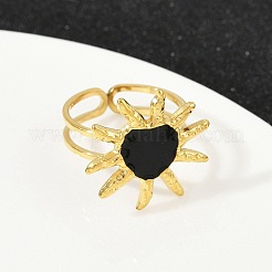 Heart Sun 304 Stainless Steel Enamel Finger Rings for Women&nbsp;RJEW-G355-08G