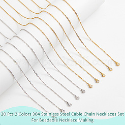 20Pcs 2 Colors 304 Stainless Steel Cable Chain Necklaces Set&nbsp;MAK-NB0001-23