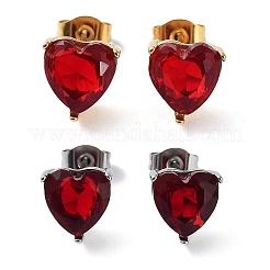 6 Pair 2 Color Heart Cubic Zirconia Stud Earrings&nbsp;EJEW-A024-15C