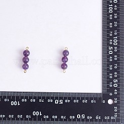 10Pcs Triple Natural Amethyst Round Beaded Connector Charms&nbsp;PALLOY-SW00003-01